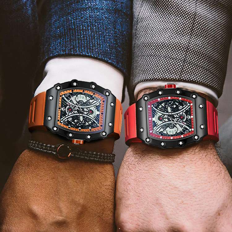 ZIDO Brand Casual Fashion Trend Automatic Quartz Hollow Luminous Waterproof Barrel-Shaped Men's Watch 1704