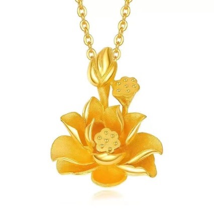 Высокая имитация золотого кулона лотоса женское ожерелье интернет-знаменитость новое золотое кулон лотоса