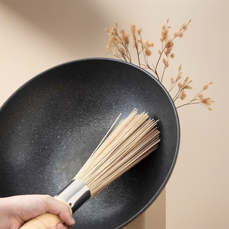 Bamboo Pot Brush Bold and Long Slant Brush Pan Oil-free Steel Ring Bamboo Brush Rice Brockbroom Cooking Bamboo Brush Brush Brush Pot for Restaurant