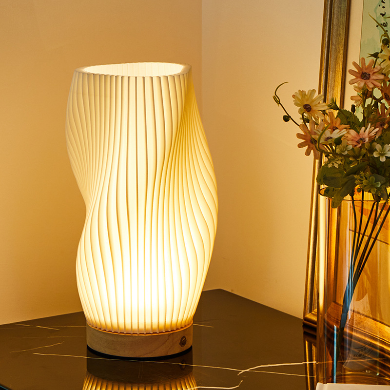 Cross-Border Scandinavian Solid Wood Decorative Table Lamp 3D Printed Atmosphere Light Charging Touch Switch Home Furnishings Stepless Dimming