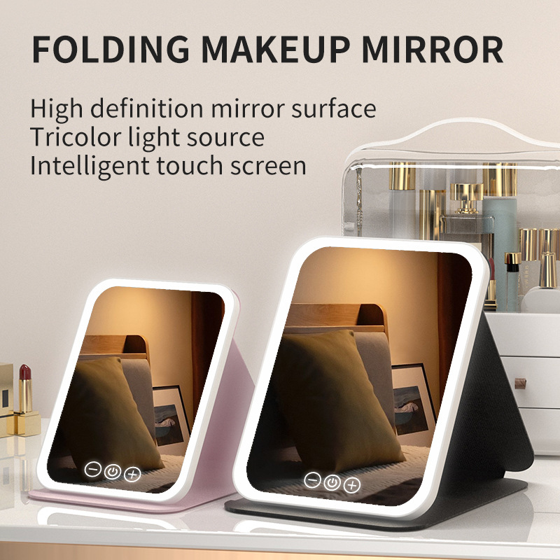 Cross-border Explosions led Makeup Mirror Portable Foldable Rechargeable Dressing Mirror with Lamp Desktop Light-filling Leather Shell Mirror