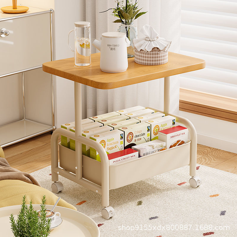 Cross-Border Mobile Coffee Table Living Room Sofa Side Table Trolley Storage Small Table Home Bedroom Bedside Table Storage Rack