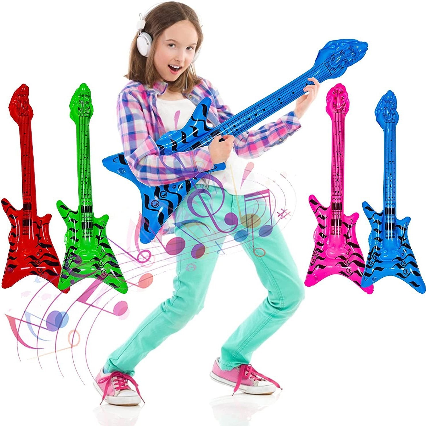 Inflatable Musical Instrument Pvc Simulation Inflatable Guitar Inflatable Telephone Toy Stage Party Props Radio Microphone