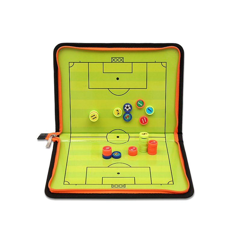Two-fold zipper coach sand table tactical plate 11 people Football tactical plate folding magnetic belt zipper PU leather