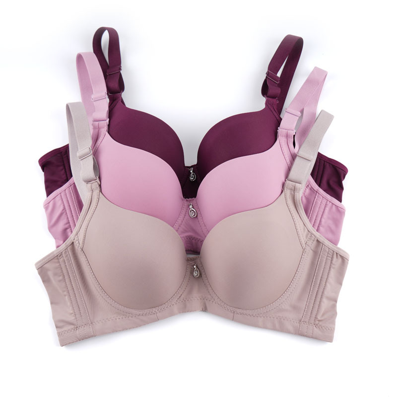 in stock thin underwear gathered side anti-sagging bra skin-friendly comfortable detachable shoulder strap bra seamless with steel ring