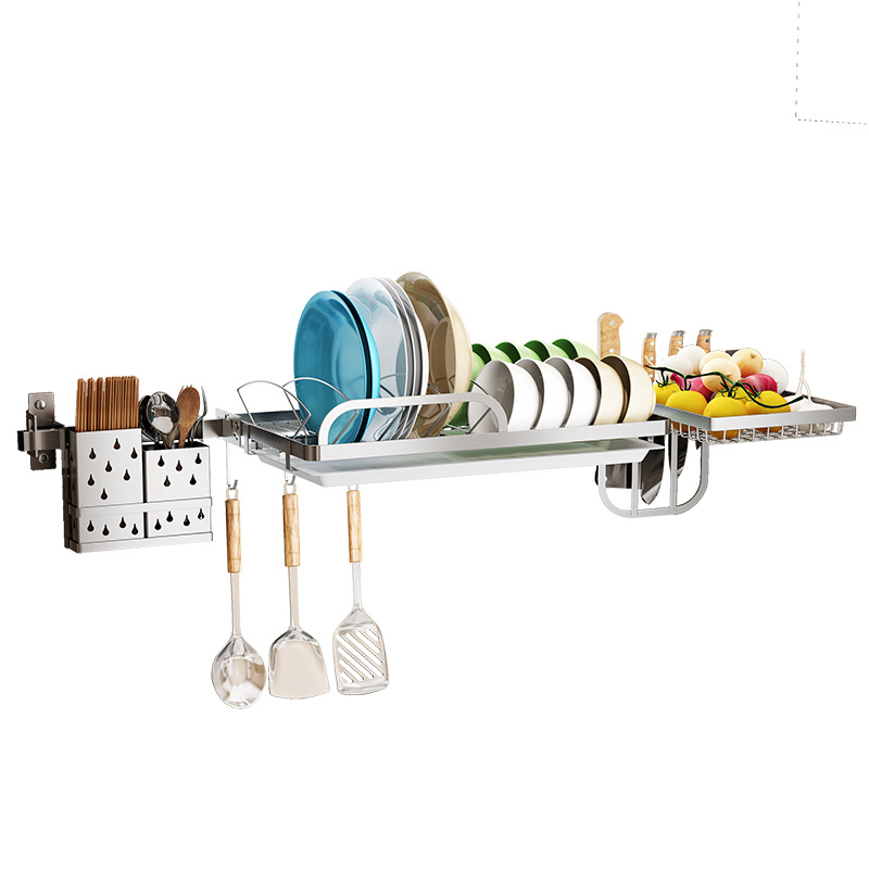 Punch-free Dish Rack Kitchen Storage Rack Wall Hanging Dish Rack for Dish and Bowl Rack for Windows and Windowsill Storage Rack Stainless Steel