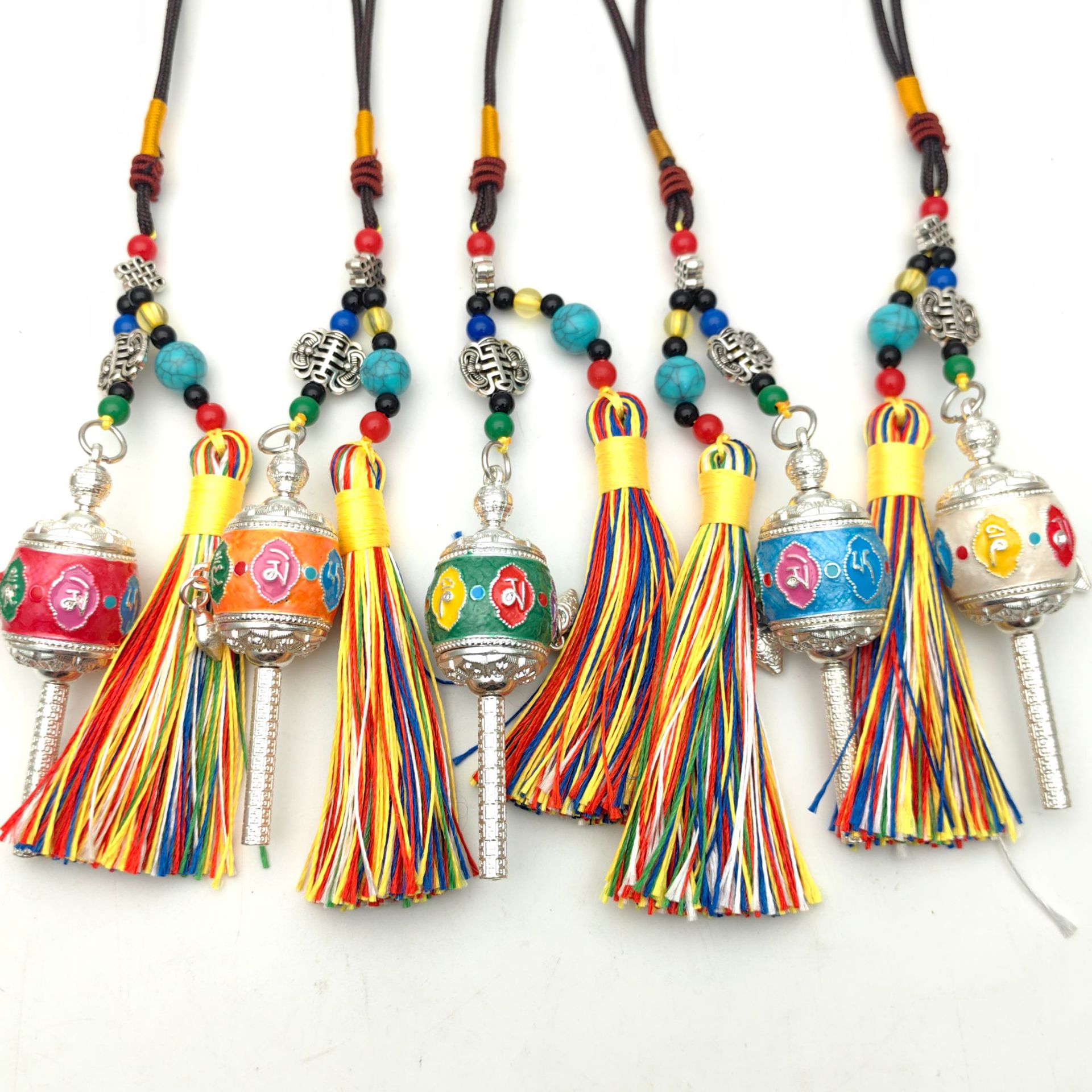 Alloy Painted Prayer Wheel Xizang Small Drum Prayer Wheel Tantric Pendant Car Bag Pendant Source Manufacturer Wholesale
