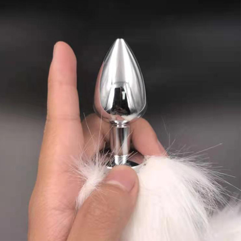 Metal Fox Tail Women's Threaded Tail Rear Anal Plug Couples Fun White Fox Removable Adult Sex Products