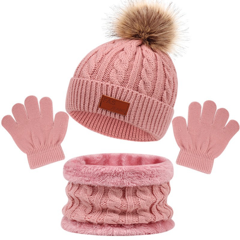 Cross-border new European and American children's hat scarf gloves three-piece autumn and winter new warm baby hat wholesale