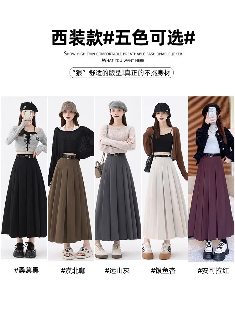 Grey Woolen Long Skirt Women's Autumn and Winter High Waist Elegant A- Line Umbrella Skirt High-Feeling Slimming Suit Pleated Skirt