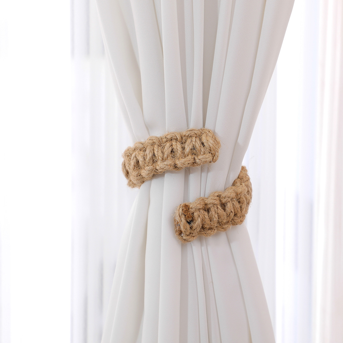 Cross-border new hemp rope curtain clip living room curtain binding rope woven curtain lace pure handmade window