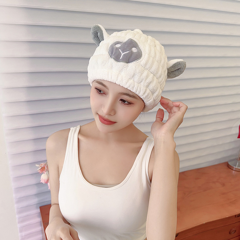 Children's coral fleece cartoon shower cap rabbit ears hair drying cap wholesale adult female hair drying towel one-piece delivery