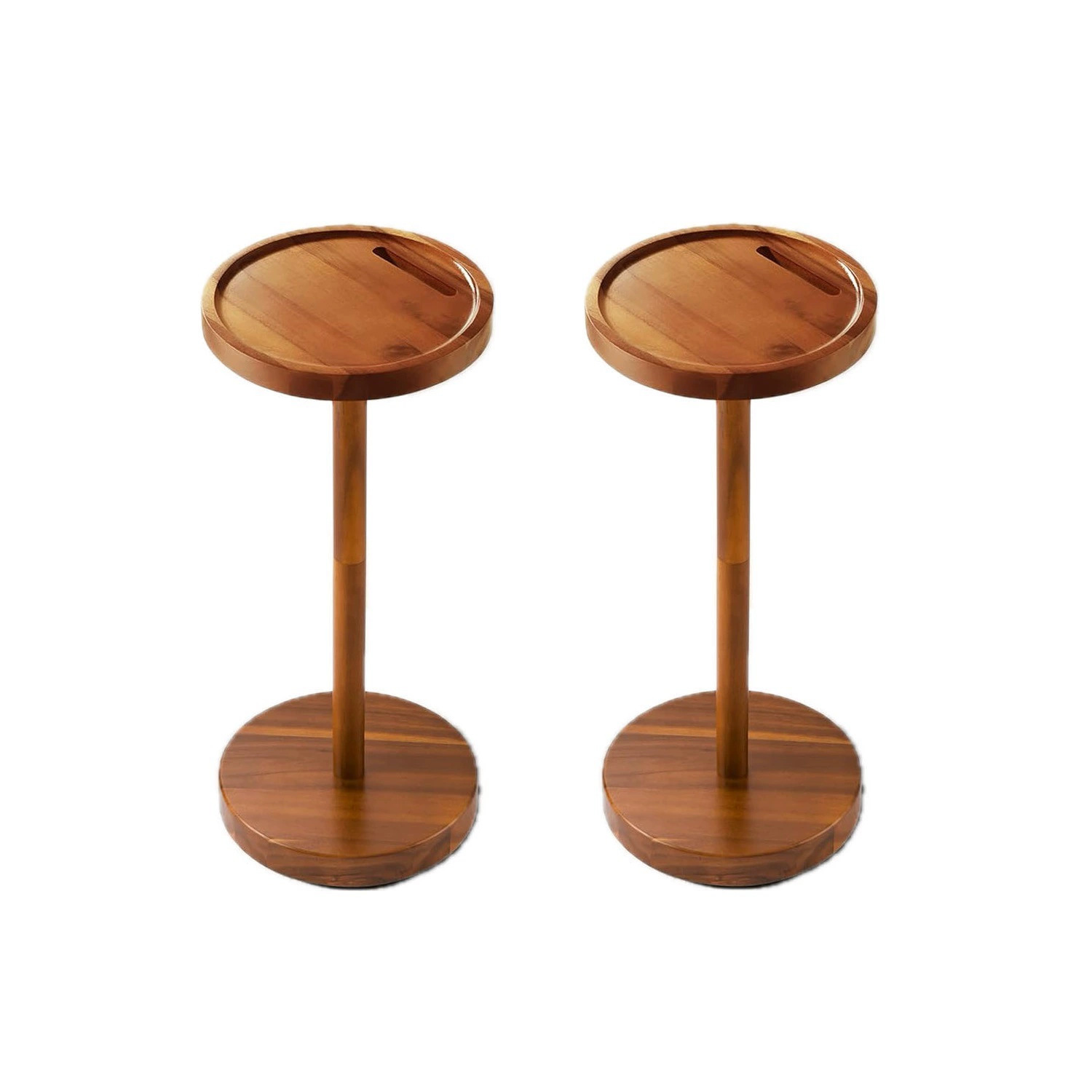Wooden Sofa Side Table Beverage Table Base with Mobile Phone Bracket Small Round Side Table Small Beverage Table Sofa Side Rack