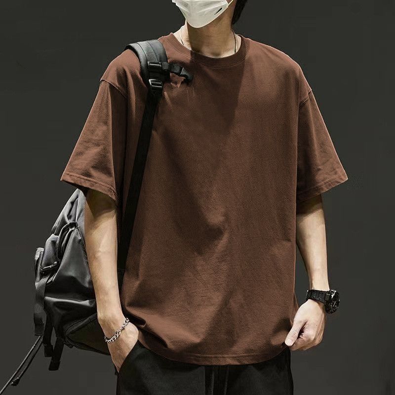 2025 Summer New Heavyweight Pure Cotton Short-Sleeve T-Shirt Solid Color Loose Versatile Men's Simple Trendy Versatile Base Shirt