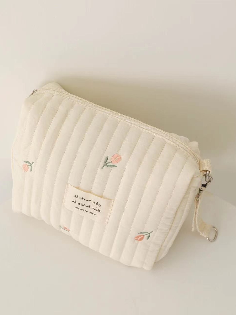 New Zipper Embroidered Cotton Mummy Bag Baby Trolley Hanging Bag Diaper Bag Portable for Travel