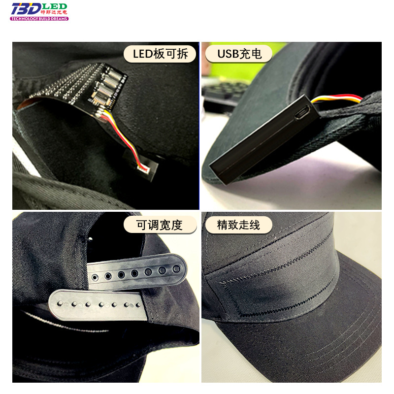 Foreign Trade Led Advertising Hat with Bluetooth App for Sending English Text, Scrolling Pure Cotton Led with Bluetooth Control