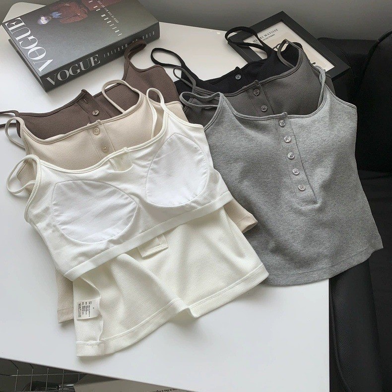 Button Camisole Women's Bracket Tube Top Outer Wear Fixed Cup Breathable Comfortable All-match Anti-light Inner Tube Top
