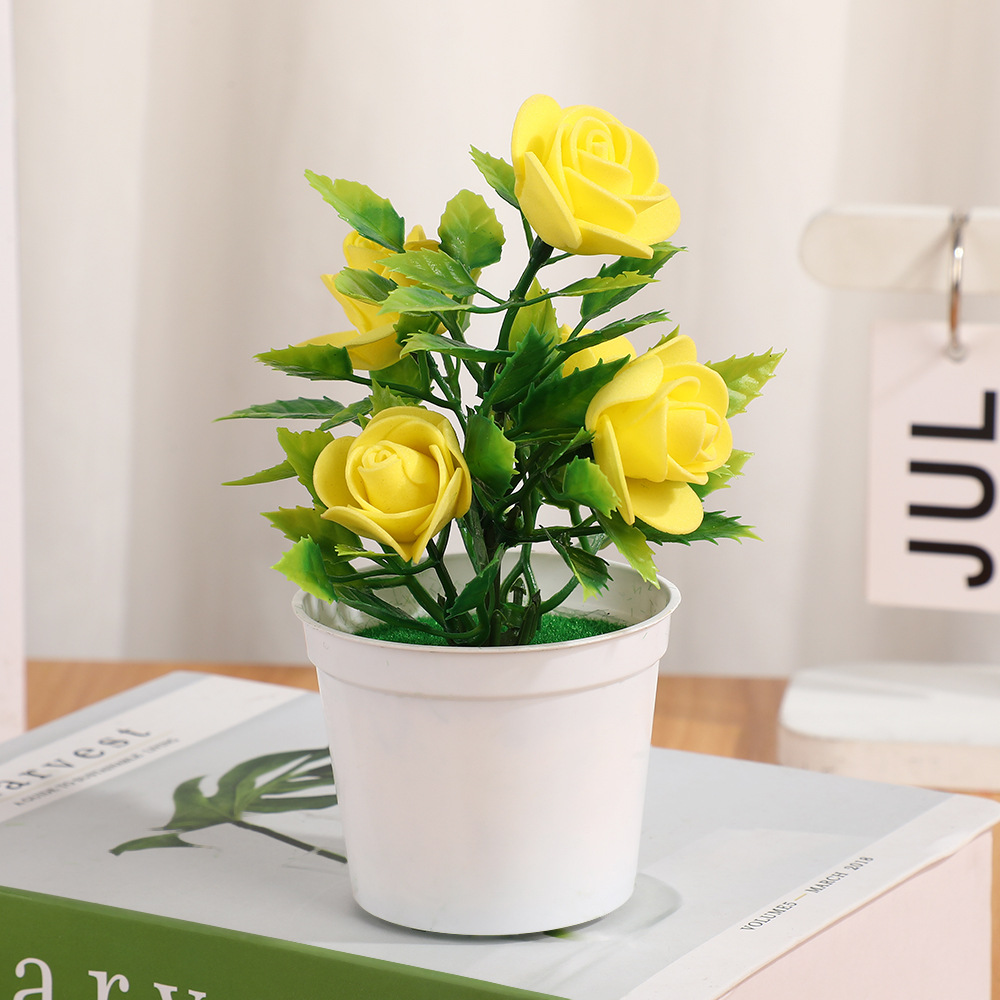 Simulation Rose Plastic Potted Creative Decoration Home Plant Green Plant Indoor and Outdoor Landscape Artificial Flower Potted Plant Ornaments