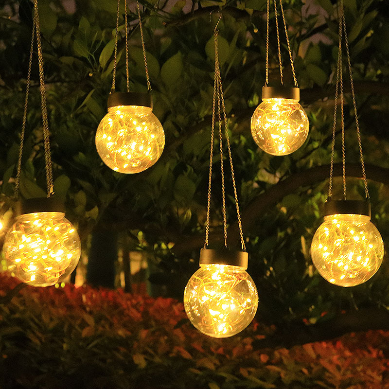Новая солнечная шаровая лампа с медной проволокой, висячая лампа, уличная светодиодная маленькая люстра, лампа для сада, двора, виллы