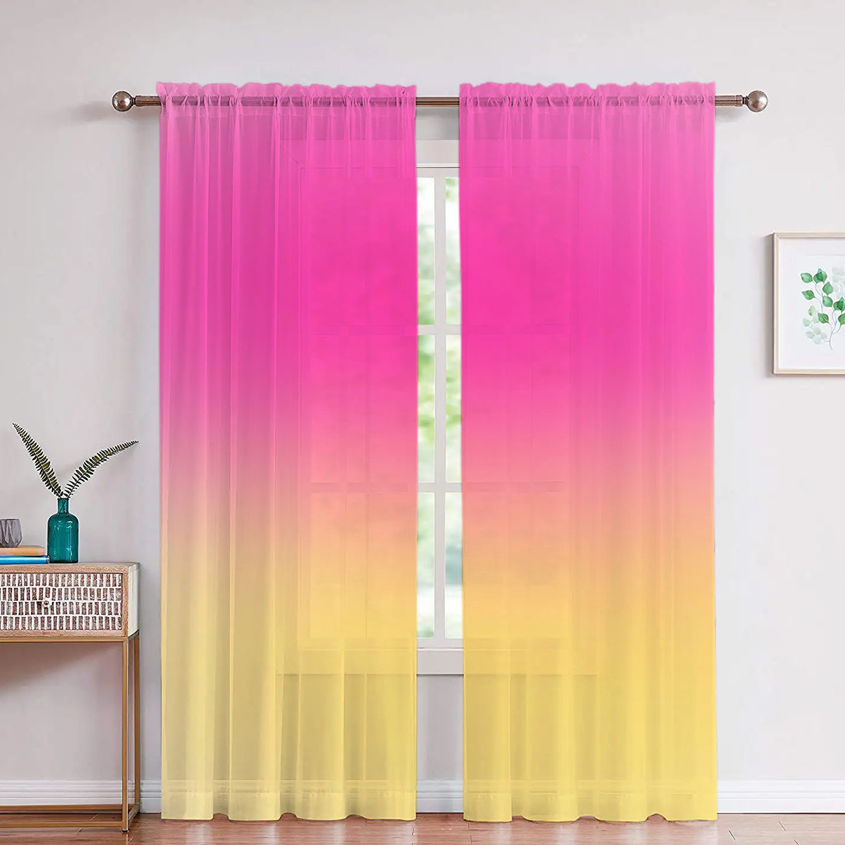 Support Jit Delivery, Cross-Border Exclusive Factory Direct Sales, Pink and Yellow Gradient Yarn, Digital Printing Processing Curtains and Window Screens
