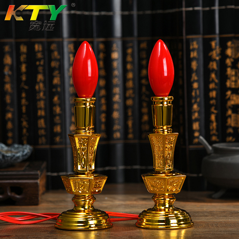 C30E14 red small bulb Buddha niche official master lucky god electric candle long Lamp Buddha worship God bubble candlestick