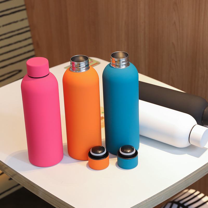 New rubber paint sports small mouth bottle thermos double vacuum 304 stainless steel coke American small mouth straight cup