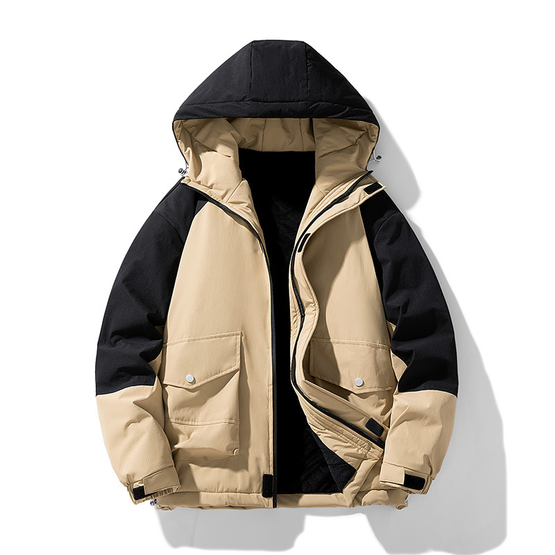 Men's hooded jacket spring and autumn fashion brand Youth handsome all-match loose casual color matching multi-pocket top