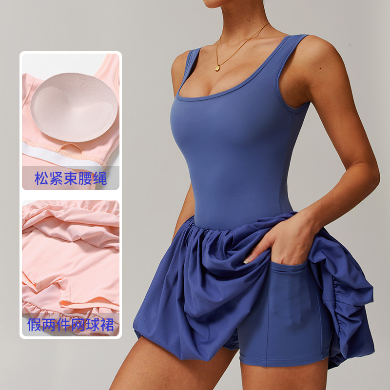 Cross-border Naked Fake Two-piece Sports dress Women's Anti-walking Basing Outdoor Running Fitness Tennis Skirt 4001