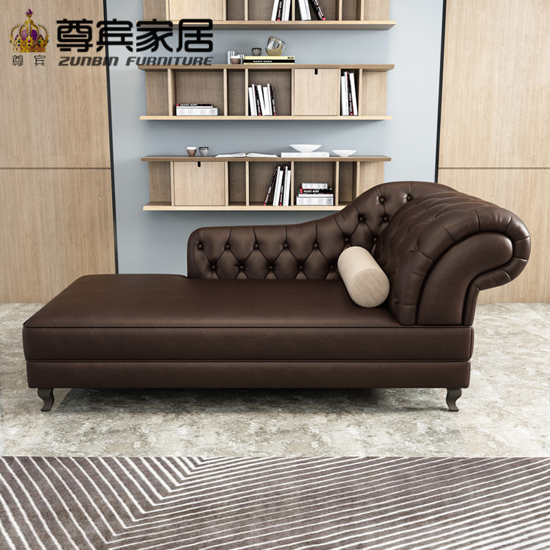 European Style Imperial Concubine Sofa Genuine Leather Single Recliner Beauty Bed Bedroom Small Apartment Lazy Sofa Bed American Style Toffee Chair