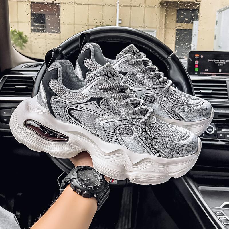 Men's Shoes Summer Breathable Mesh Casual Sports Shoes Men's Versatile Running Shoes Thick Sole Heightening Dad Trendy Shoes