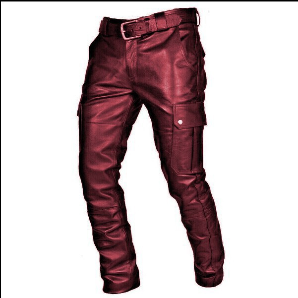 2024 cross-border new popular wish Amazon hot sale European and American solid color PU lace-up casual men's leather pants KZ2332