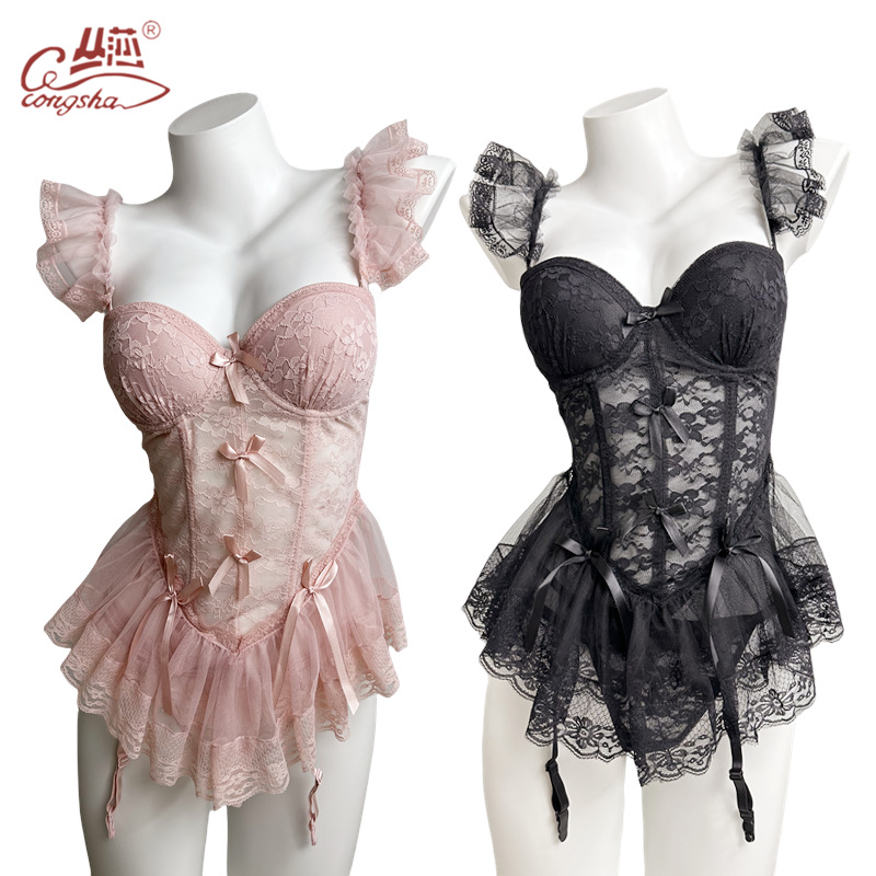 Французский стиль сексуальный корсет сексуальное нижнее белье жилет чистый кружевной сетчатый бюстгальтер
