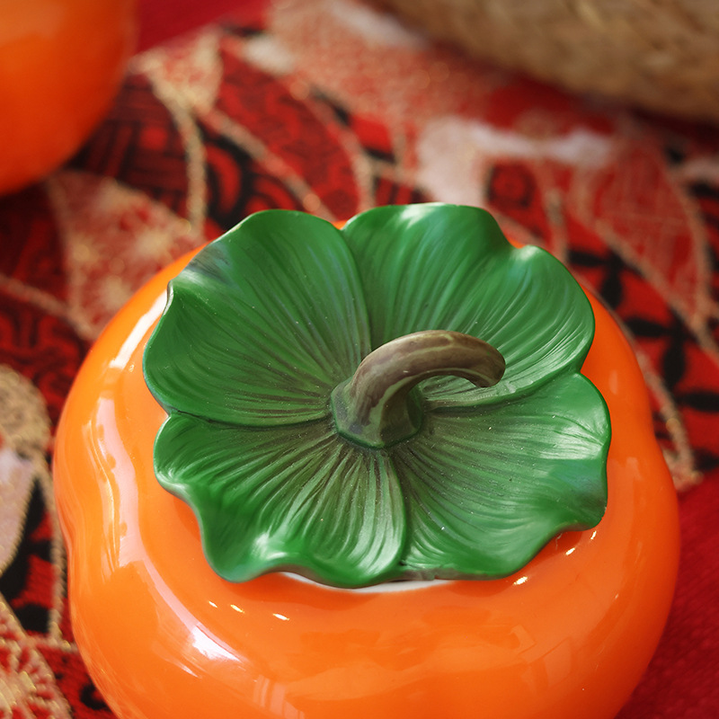 Fine Persimmon Jar Black Tea Green Tea Ceramic Tea Jar Sealed Storage Jar Tea Packaging Empty Jar Decorative Ornaments