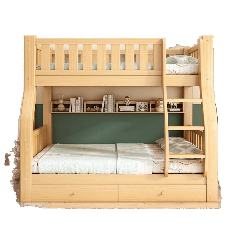 Double Bed with Bunk Bed, Solid Wood Household High and Low Bed, Multi-Functional Combination Bed, Small Apartment Children's Bunk Bed