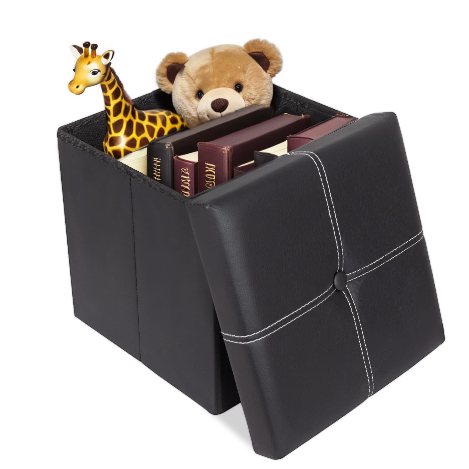 Pu Leather Foldableable Storage Stool Can Sit On, Printed Cotton and Linen Shoe Changing Stool, Household Multi-Functional Storage Stool, Organizing Box