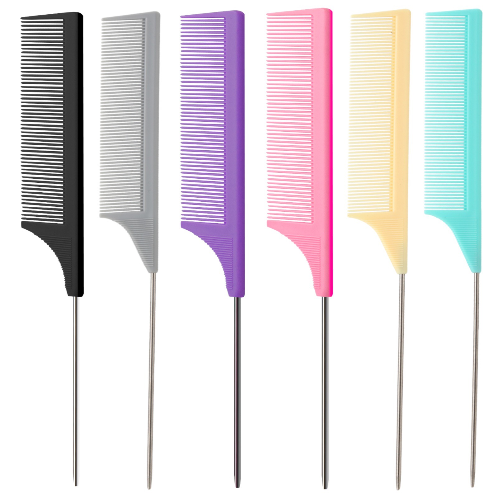 Cross-border Stainless Steel Pointed Tail Comb Hair Styling Partition Picking Comb Steel Needle Long Tail Teeth Comb Cosmetic Coil Comb