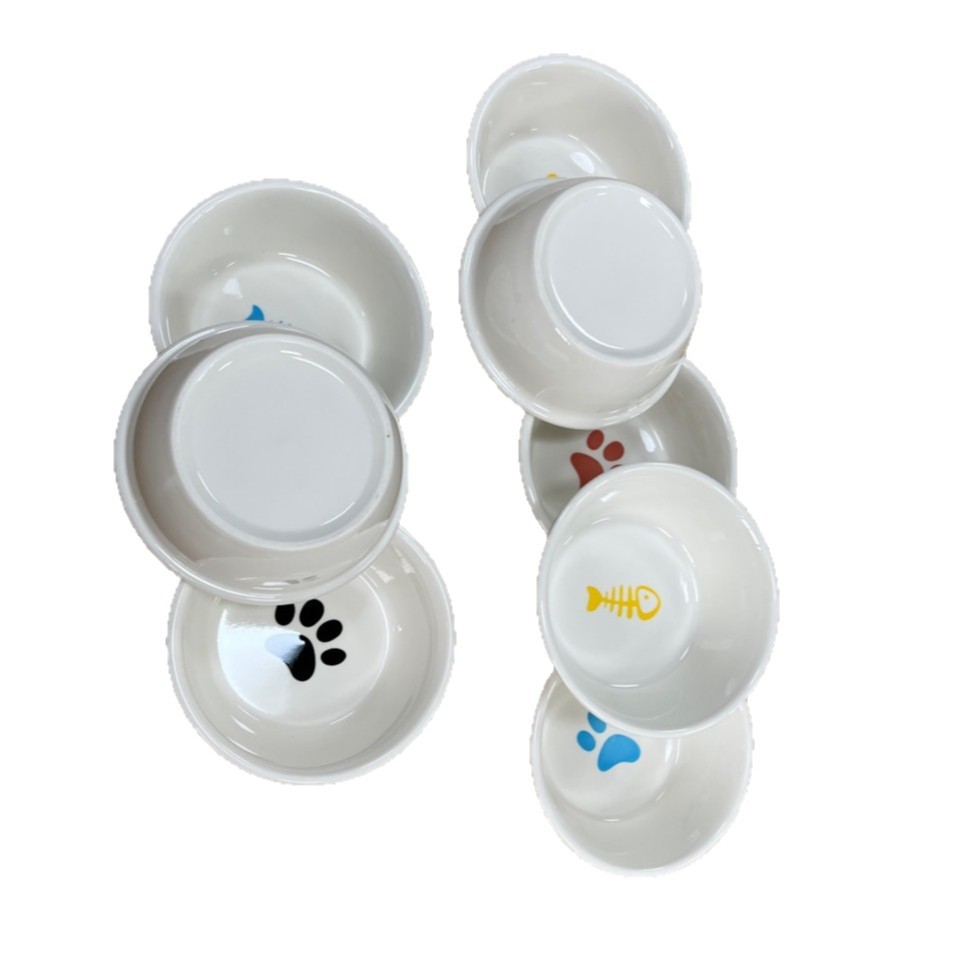 In stock pet ceramic bowl simple style small size Food Bowl double bowl water basin wide edge can be equipped with shelf cat bowl cat food bowl