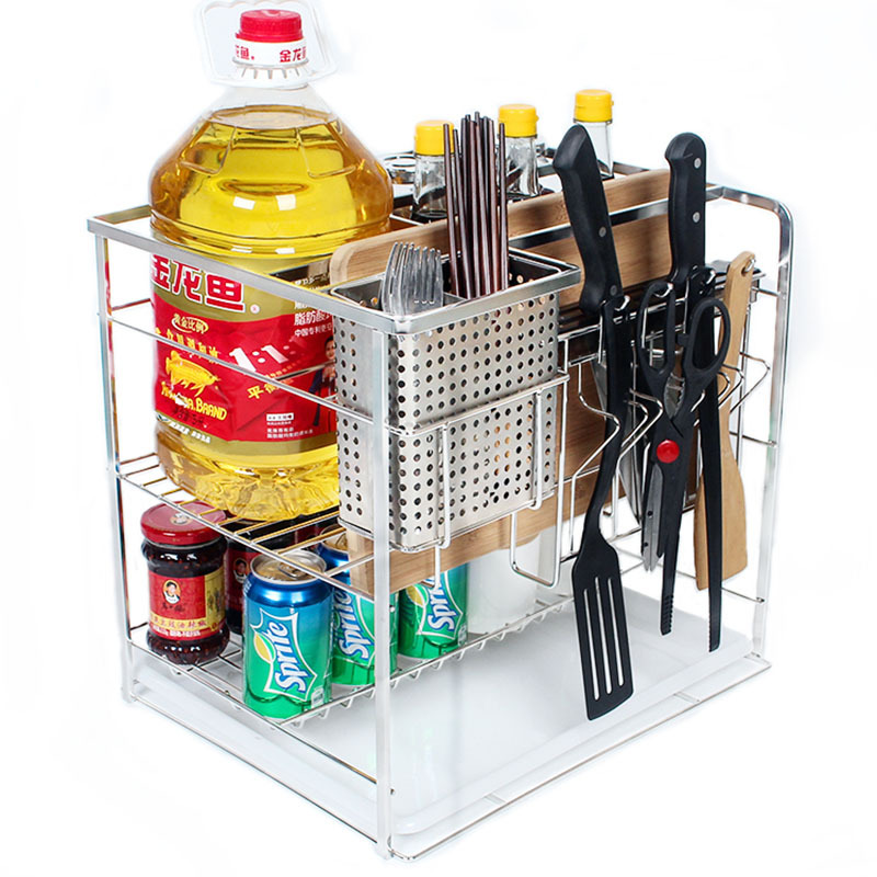 Basket kitchen cabinet seasoning basket stainless steel built-in drawer type multi-function knife storage seasoning basket