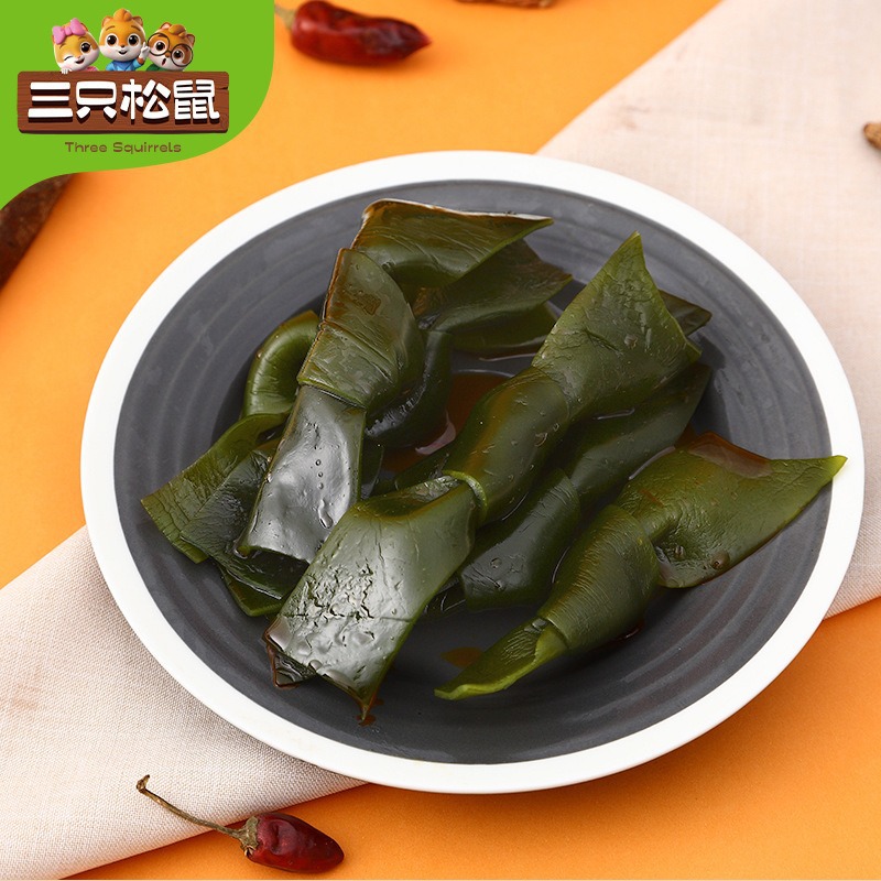 [Three Squirrels Kelp Knot 100 g/Bag] Net Red Spicy Small Snacks Open Bags Instant Undaria pinnatifida