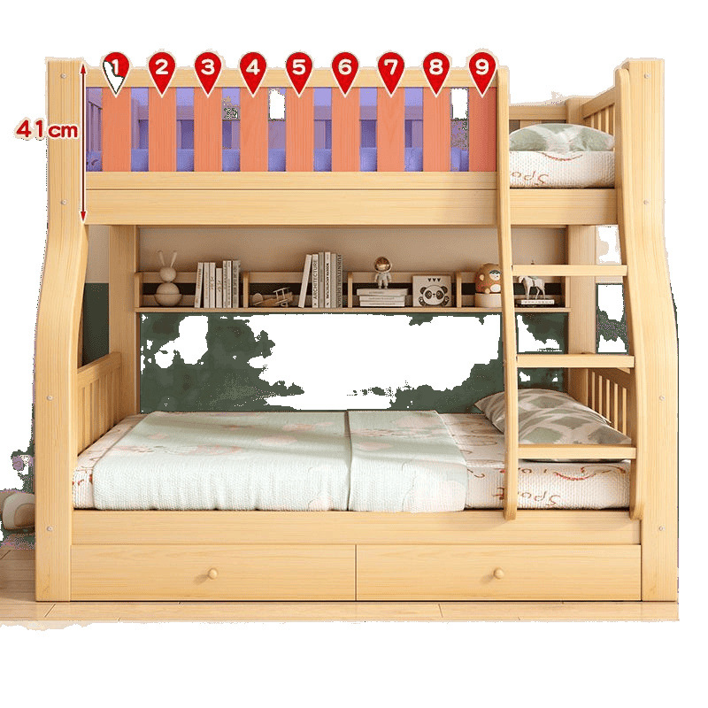 Solid Wood Bunk Bed, Two-Story High and Low Bed, Double Bed, Small Apartment, Children's Bed, Upper and Lower Bunk Bed, Wooden Bed, Double Bed