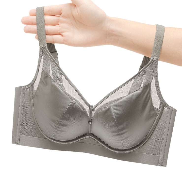 French-style Satin Mesh Medium-thick Cup Bra Women's Mulberry Silk Non-steel Ring Gathering Lace Top Top High-grade Red Underwear