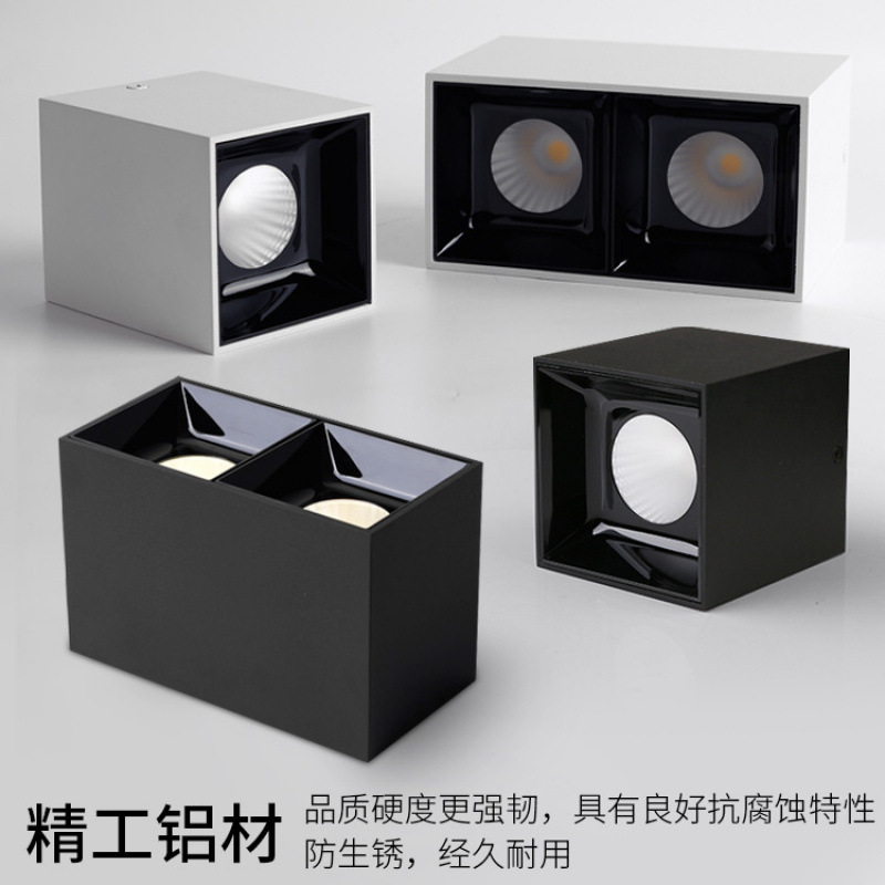 All-Aluminum Anti-Glare Led Square Surface-Mounted Spotlight for Living Room Without Main Light, Nordic Single-Head and Double-Head Ceiling-Mounted Downlight