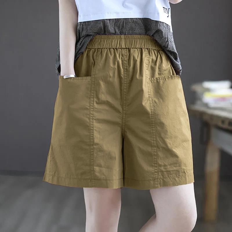 High Quality Cotton Wide Leg Shorts Women's New plus size High Waist Slim Look Summer Casual Loose All-match Five-point Overalls