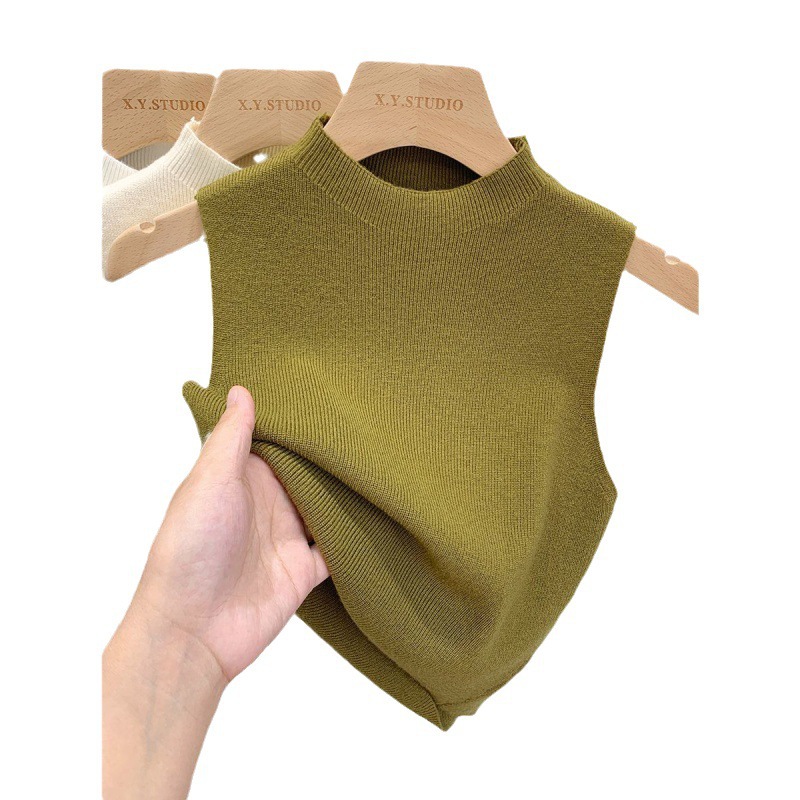 Summer Elegant Inner Knitted Sweater Bottoming Shirt Half Turtleneck Camisole Short Top Sleeveless Yiniao