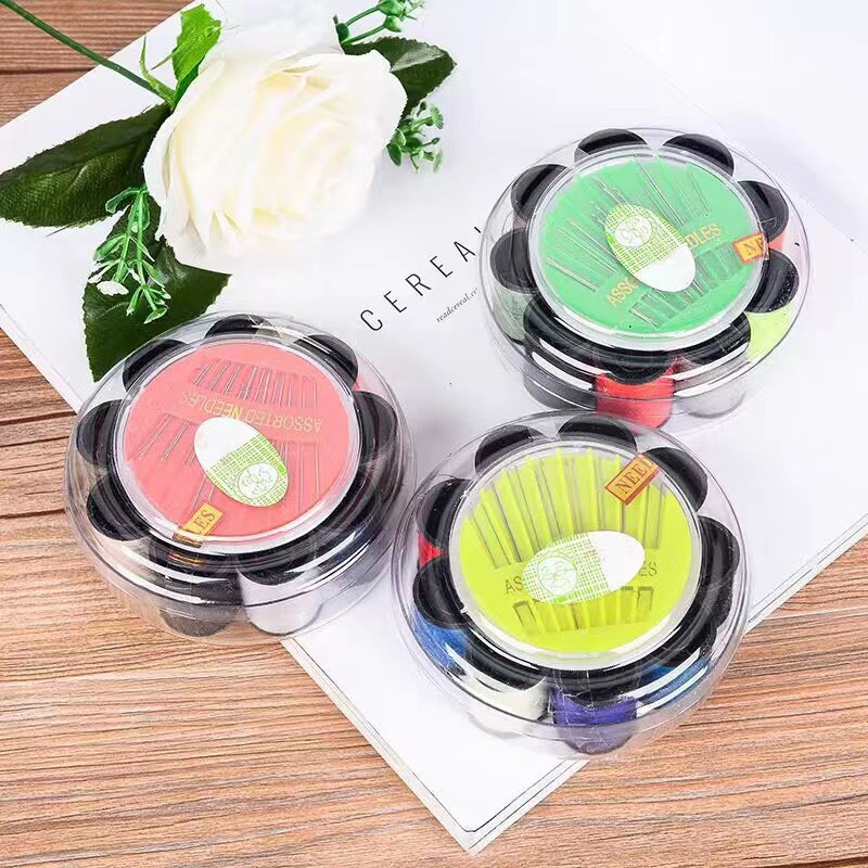 Household portable round/heart-shaped sewing box suit thimble cross stitch sewing tools mini storage needle and thread