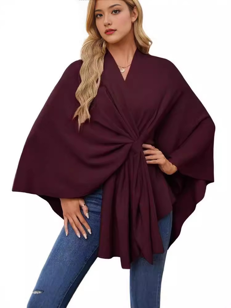2024 Independent Station Amazon Cross-Border Export Women's New Autumn and Winter Loose V Neck Shawl Cloak Western Style Jacket