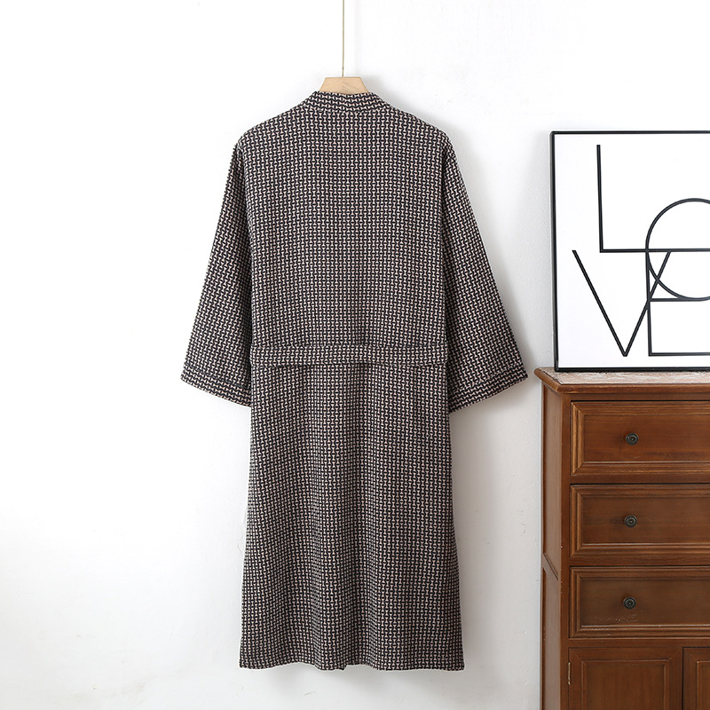 Men's Kimono Nightgown Pure Cotton Yarn-Dyed Jacquard Pajamas Mid-Length Autumn and Winter Large Size Bathrobe Pajamas for Men