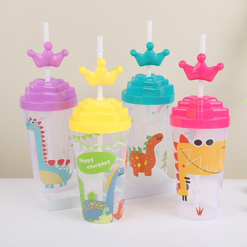 Кружка с трубочкой в форме динозавра 400ml/600ml пластиковая кружка для питья