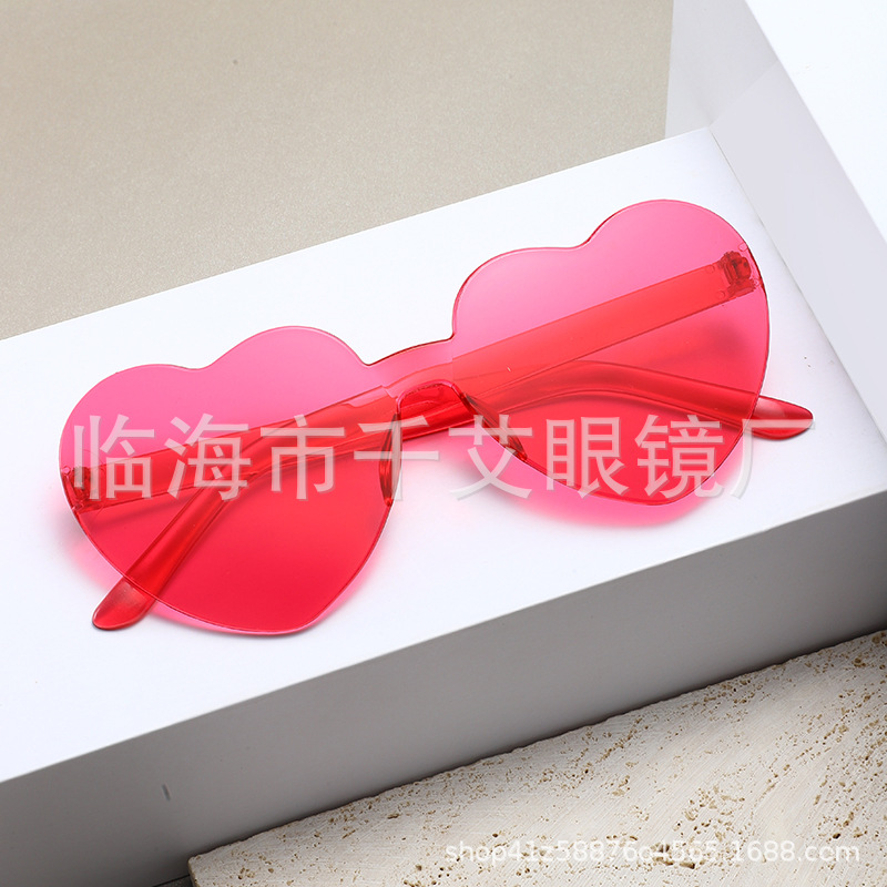 Heart Sunglasses, Heart Sunglasses, Jelly Color Rimless Heart-Shaped One-Piece Glasses, Dazzling Color Glasses