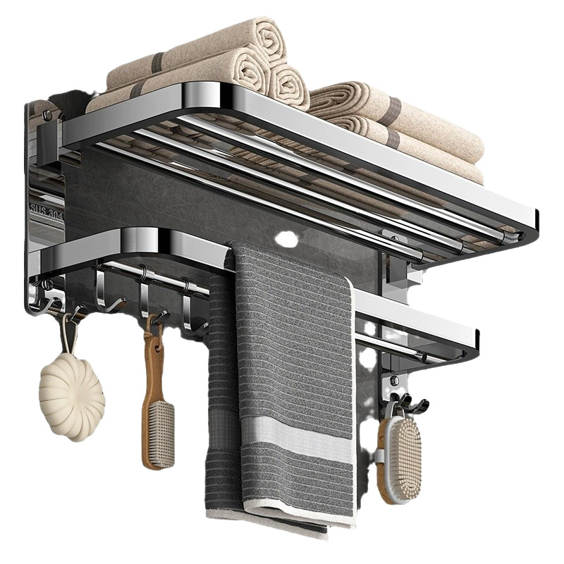 304 Stainless Steel Folding Towel Rack Punch-Free Towel Rack Bathroom Toilet Towel Rack Storage Rack